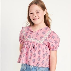 Printed Floral Puff-Sleeve Swing Top for Girls
